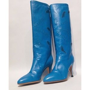 Vintage Caporicci Collection Womens Size 37.5 Tall Blue Italian Leather Boots